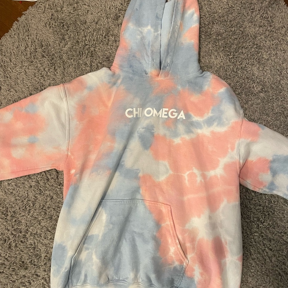 Chi omega sorority pink and blue tie dye sweatshirt